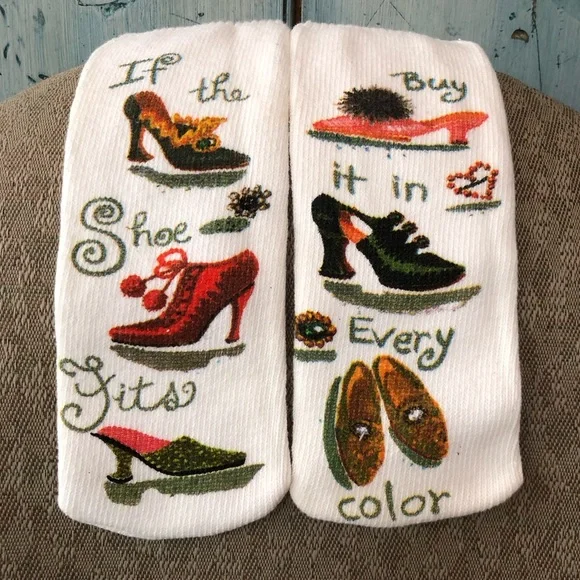 Shoe Lover’s Socks! Socks say: “if the shoe fits,” “buy it in every color” NWT - Picture 4 of 5